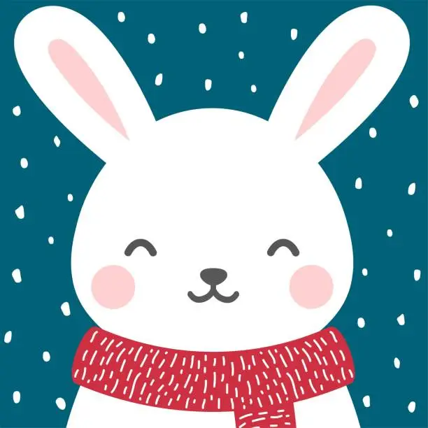 Vector illustration of Cute rabbit winter theme card