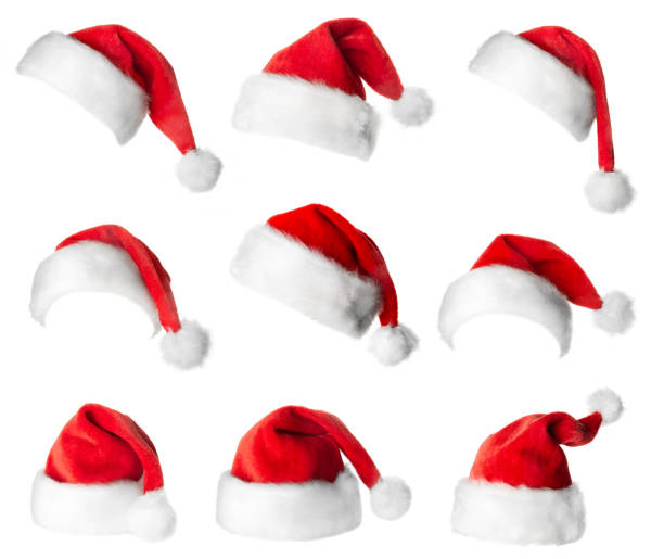 Set of red Santa Claus hats stock photo