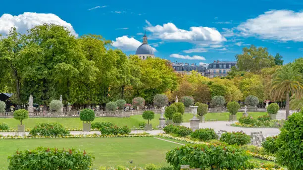 Paris, Luxembourg garden, beautiful flowerbeds in spring