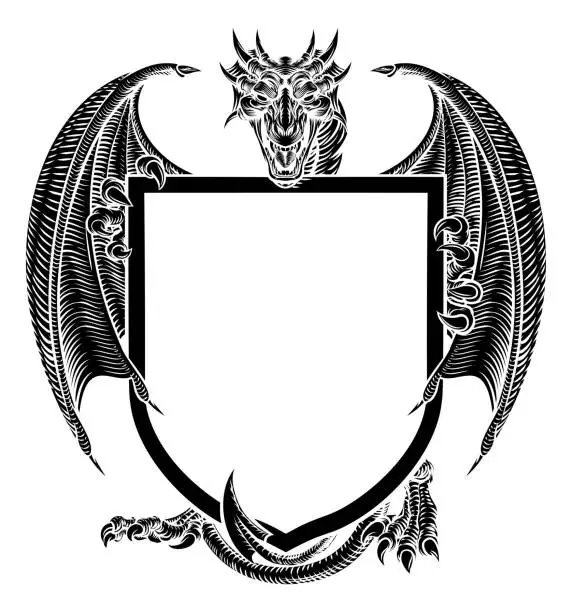 Vector illustration of Dragon Crest Heraldic Coat of Arms Shield Emblem