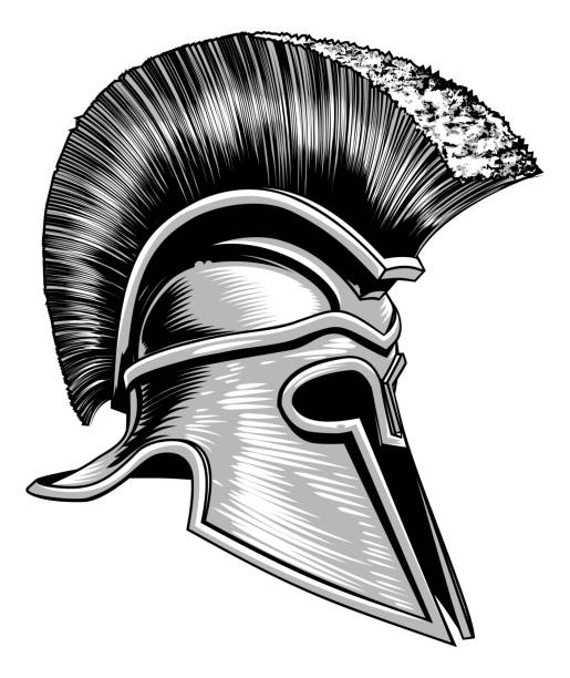 spartanischer antiken griechischen trojan krieger helm - griechisches tattoo stock-grafiken, -clipart, -cartoons und -symbole