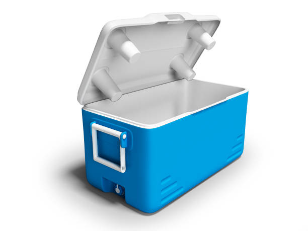 istock Blue fridge portable open for cooling for drinks isolated 3d render on white background with shadow 1082386278