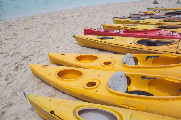istock High Angle View Of Yellow And Red Kayaks On Beach 1082387000