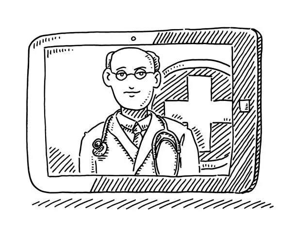 Vector illustration of Doctor Medical Advice Tablet Computer Drawing