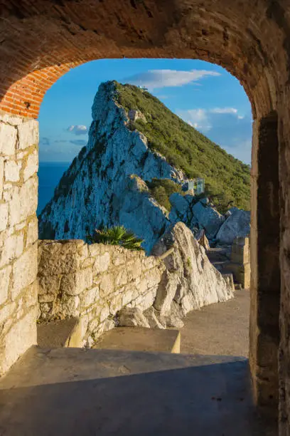 From a gate in the Charles V wall View, rock of Gibraltar