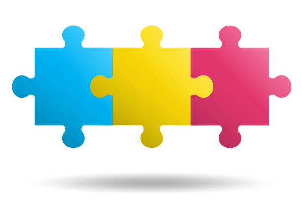 illustrazioni stock, clip art, cartoni animati e icone di tendenza di 3 pezzi puzzle design - organization connection teamwork toy