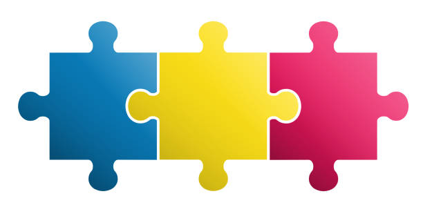 ilustraciones, imágenes clip art, dibujos animados e iconos de stock de diseño de rompecabezas 3 piezas - puzzle jigsaw piece teamwork jigsaw puzzle