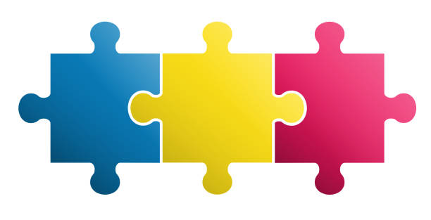 illustrations, cliparts, dessins animés et icônes de 3 pièces puzzle design - puzzle jigsaw piece teamwork jigsaw puzzle