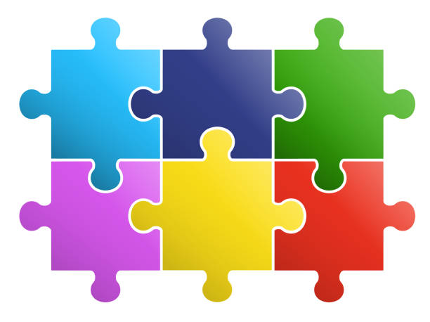 illustrazioni stock, clip art, cartoni animati e icone di tendenza di 6 pezzi puzzle design - organization connection teamwork toy