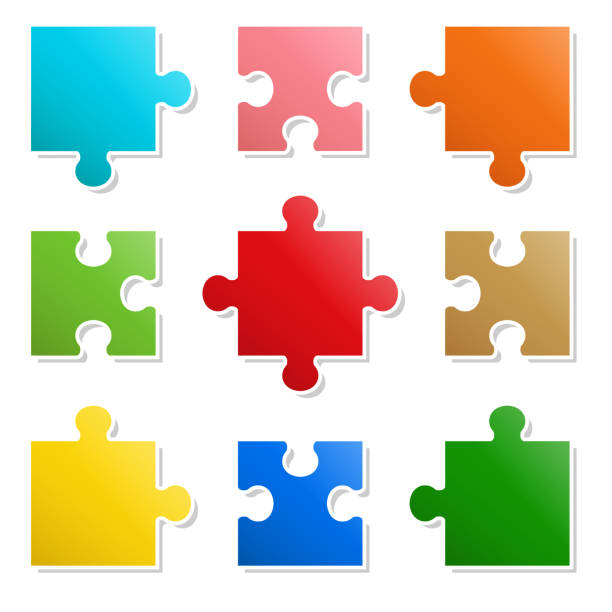 illustrations, cliparts, dessins animés et icônes de 9 pièces puzzle design - portion blue jigsaw puzzle puzzle