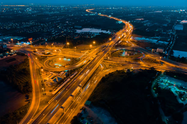 istock Expressway top view, Road traffic an important infrastructure 1082393042