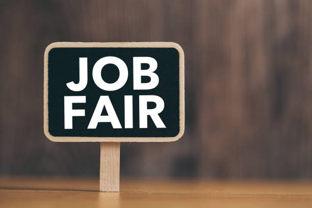 istock Job Fair Text On Blackboard Sign Board 1082393080