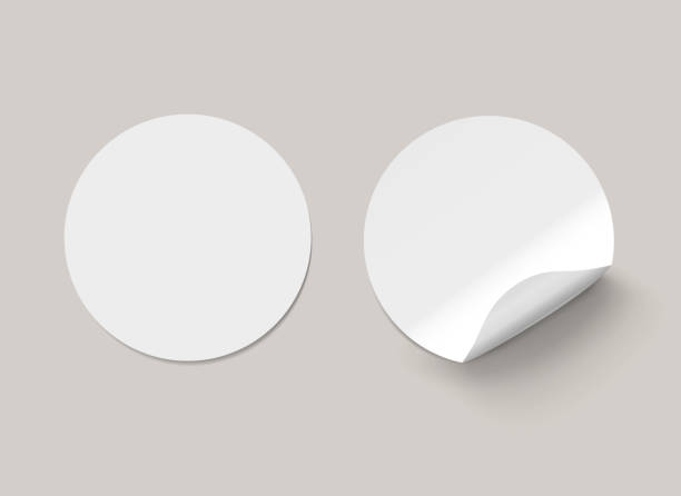 Vector white realistic round paper adhesive stickers with curved corner on transparent background. Vector white realistic round paper adhesive stickers with curved corner on transparent background. blank sticker stock illustrations