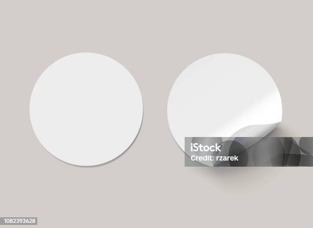 Vector White Realistic Round Paper Adhesive Stickers With Curved Corner On Transparent Background Stock Illustration - Download Image Now