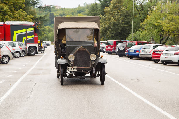 Nova Gorica, Slovenia - September 1, 2018: Old fire truck on a firefighting parade on the occasion of the 70th anniversary of the Voluntary Fire Brigade  on the streets of Nova Gorica.