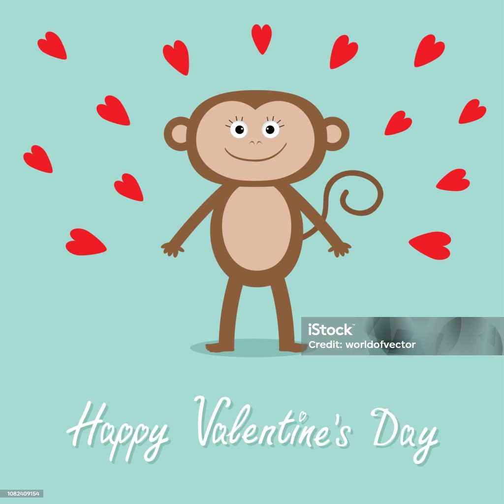 Chúc Mừng Ngày Valentine Thẻ Tình Yêu Con Khỉ Dễ Thương Trái Tim ...