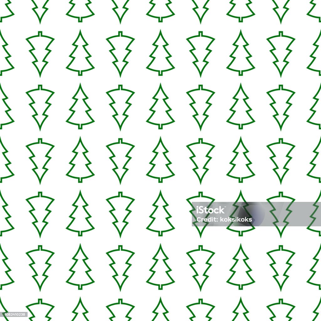 Árboles de Navidad de patrones sin fisuras, envoltura de regalos de fondo de papel pintado, vector año nuevo patrón, árbol de Navidad, contorno de pino verde - arte vectorial de A la moda libre de derechos