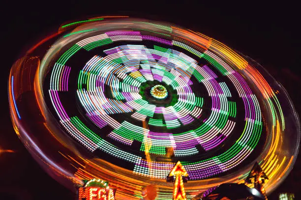 Ferris wheel at night. Long exposure