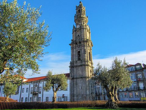 bell tower of Clerigos church, Baroque church in the city of Porto, in Portugal