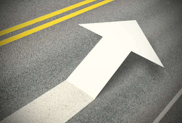 Road arrow pointing into the future. taking off. Road markings