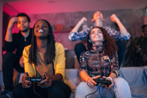 istock Playing video games at home 1082422166
