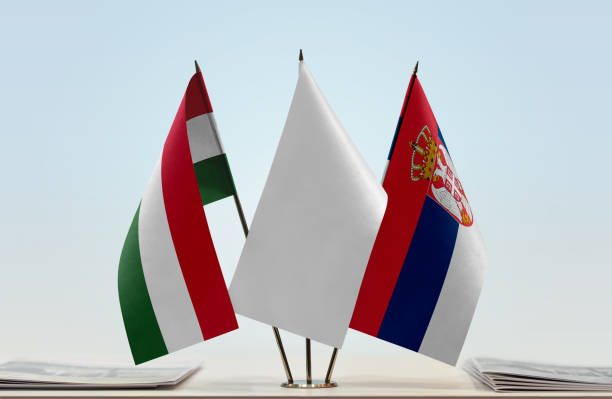istock Flags of Hungary and Serbia 1082423904