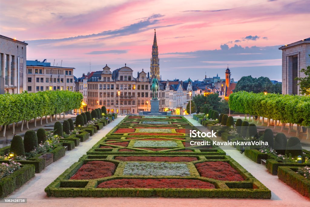 Brussels at sunset, Brussels, Belgium Old Town at sunset in Brussels, Belgium City of Brussels Stock Photo
