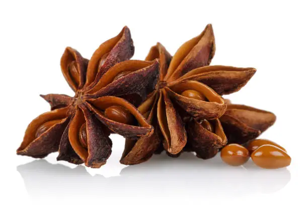 Star anise and seeds isolated on white background