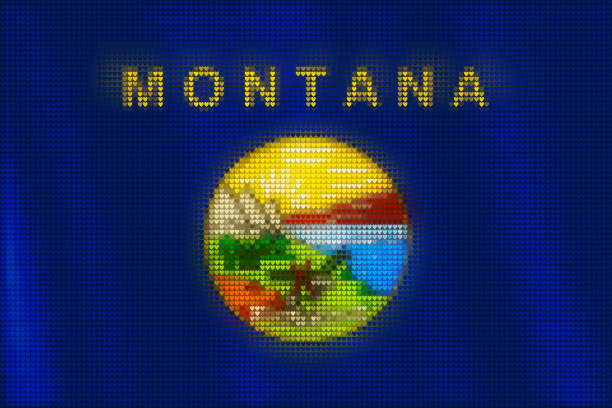 ilustrações de stock, clip art, desenhos animados e ícones de mosaic heart tiles painting of montana flag blown in the wind, love state patriotic concept. - montana flag us state flag banner