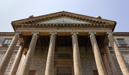 MIRA, Italy - June 24, 2013: Facade of the Villa Foscari La Malcontenta deisgned by Andrea Palladio