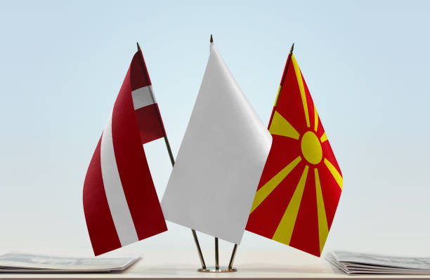 istock Flags of Latvia and Macedonia FYROM 1082441204