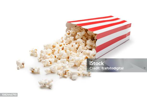 Popcorn In A Cardboard Container Stock Photo - Download Image Now - Popcorn, Spilling, Movie