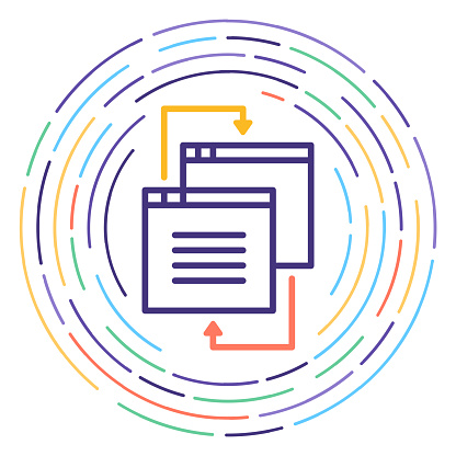 Line vector icon illustration of cross browser testing with maze like background.