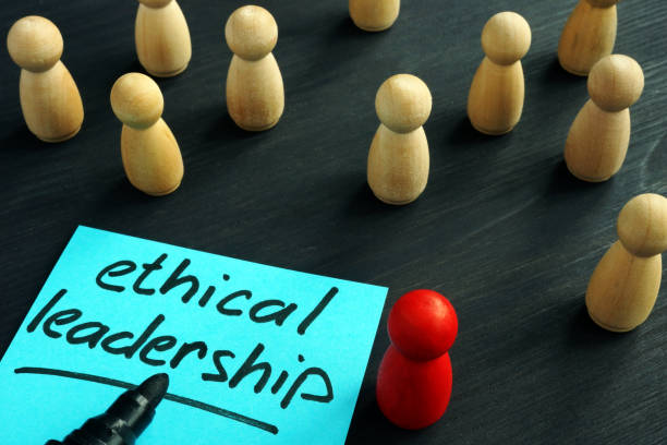 istock Ethical leadership. Wooden figures on a desk. 1082457920