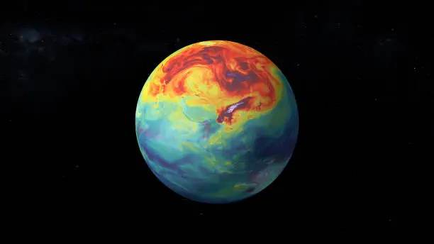 Carbon dioxide emission on Earth. Massive CG graphics created using VC orb plug-in mixed with NASA imagery. Texture map used from: https://svs.gsfc.nasa.gov/11683