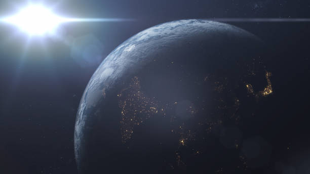 istock Earth surface seen from space. Moon in background. 1082458102
