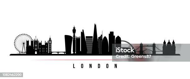 Ilustración de Banner Horizontal Del Horizonte De La Ciudad De Londres Blanco Y Negro Silueta De La Ciudad De Londres Plantilla De Vectores Para Su Diseño y más Vectores Libres de Derechos de Londres - Inglaterra