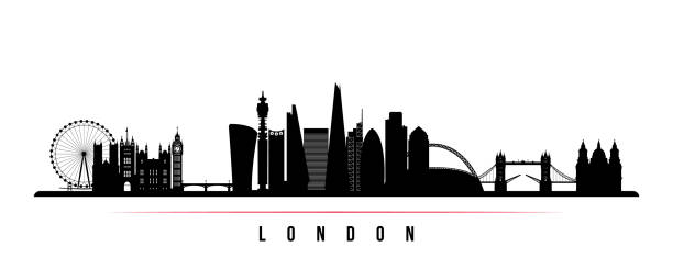 London city skyline horizontal banner. Black and white silhouette of London city. Vector template for your design. London city skyline horizontal banner. Black and white silhouette of London city. Vector template for your design. london skyline stock illustrations