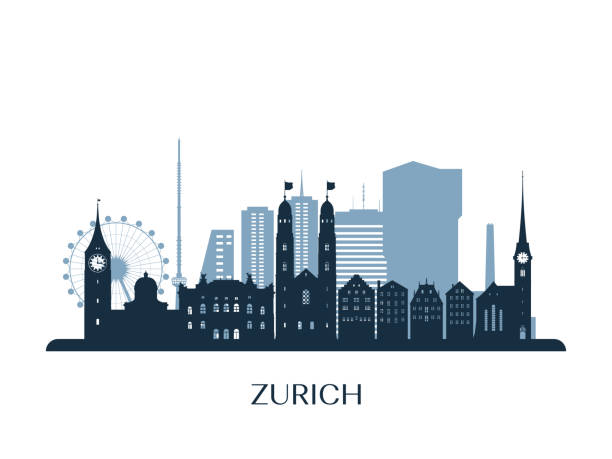 illustrations, cliparts, dessins animés et icônes de skyline de zurich, silhouette monochrome. illustration vectorielle. - zürich