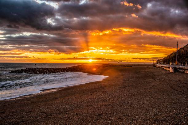 Sunset over Mermaid Beach, Folkestone, Kent