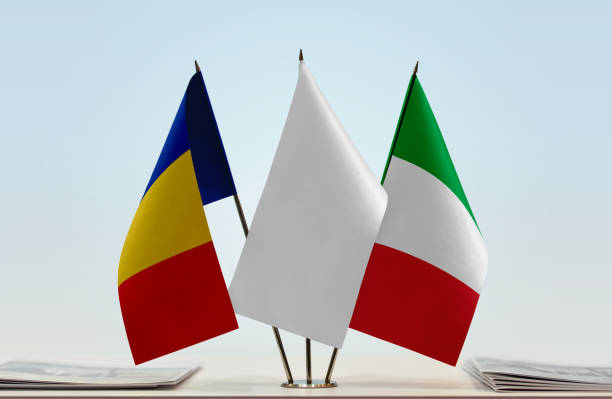 istock Flags of Romania and Italy 1082472416