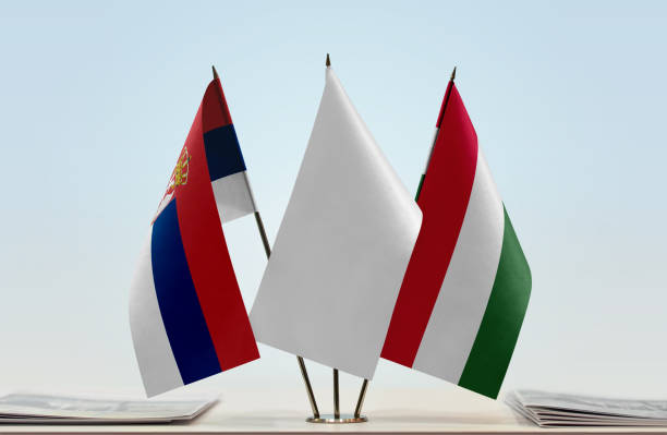 istock Flags of Serbia and Hungary 1082477680