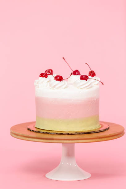 istock Birthday Spumoni cake on pink background. 1082487044