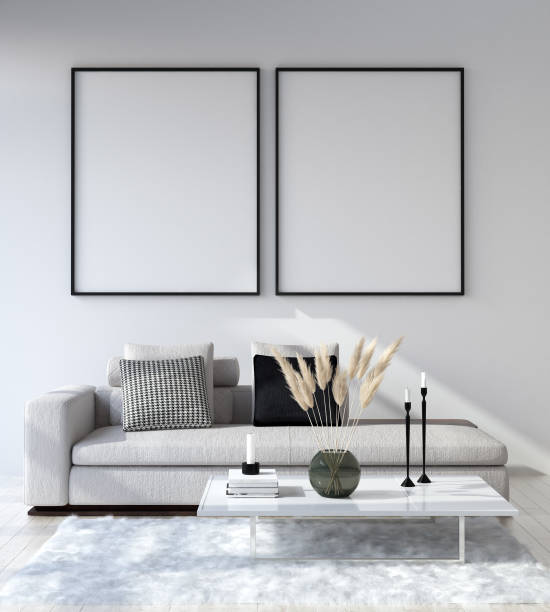 istock Mock up poster frame in home interior background, Modern style living room 1082491928