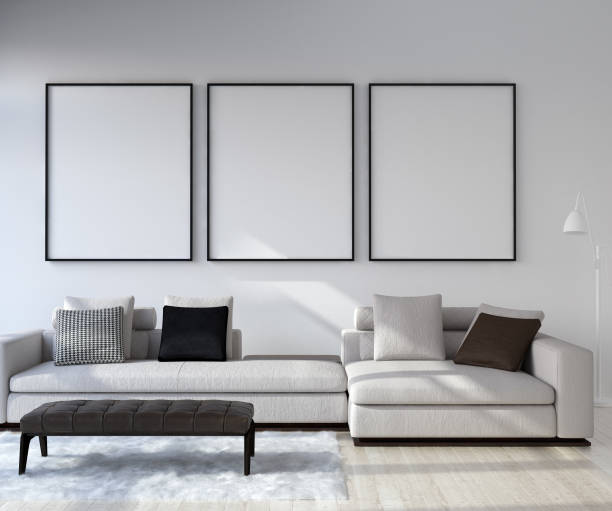 istock Mock up poster frame in home interior background, Modern style living room 1082491940