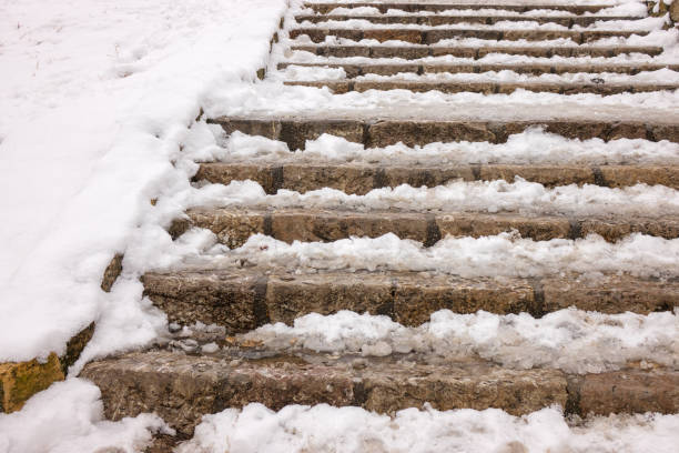 istock Old stone staircase in winter 1082492106