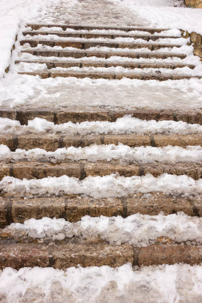 istock Old stone staircase in winter 1082492386