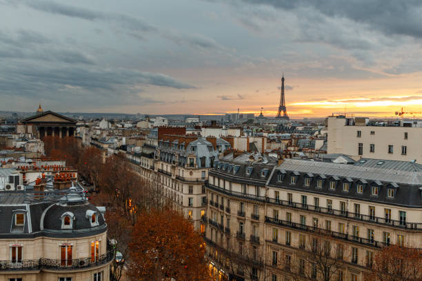 istock aerial view from the heights on paris and the eiffel tower at sunset 1082498396