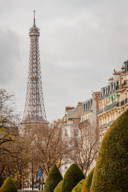 istock view of the eiffel tower among trees and bushes 1082498436