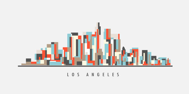 ilustrações de stock, clip art, desenhos animados e ícones de los angeles city skyline geometry style - city of los angeles los angeles county downtown district cityscape